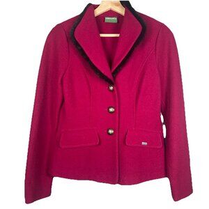 Geiger Vintage Boiled Wool Faux Fur Collar Pink Fuschia Jacket Size 34 Austria